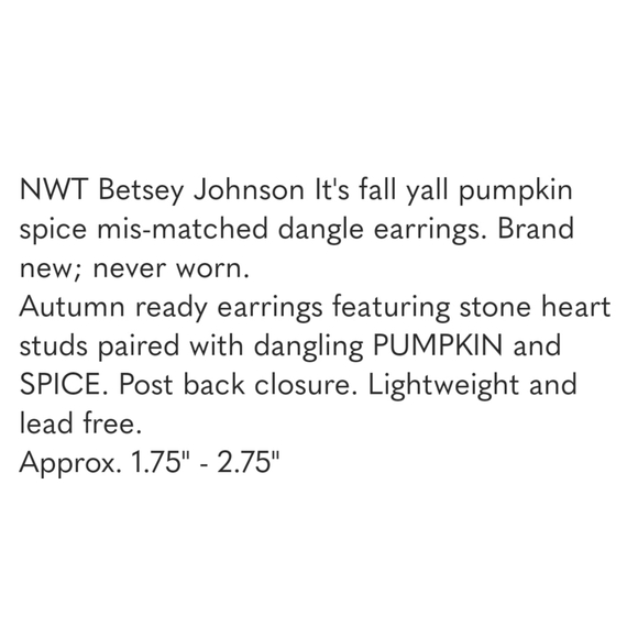 🏷 CLEARANCE! Betsey Johnson It's Fall Yall Pumpkin Spice Mis-matched Earrings. - Picture 9 of 9